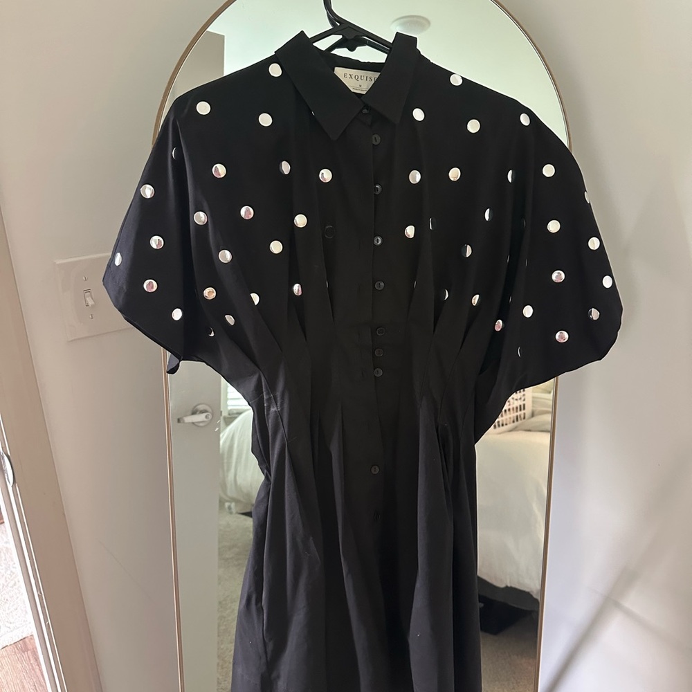 Exquisitely Black Polka Dot Button-Front Dress